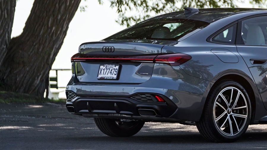 Rear view of the Audi A5 from a three-quarter angle.