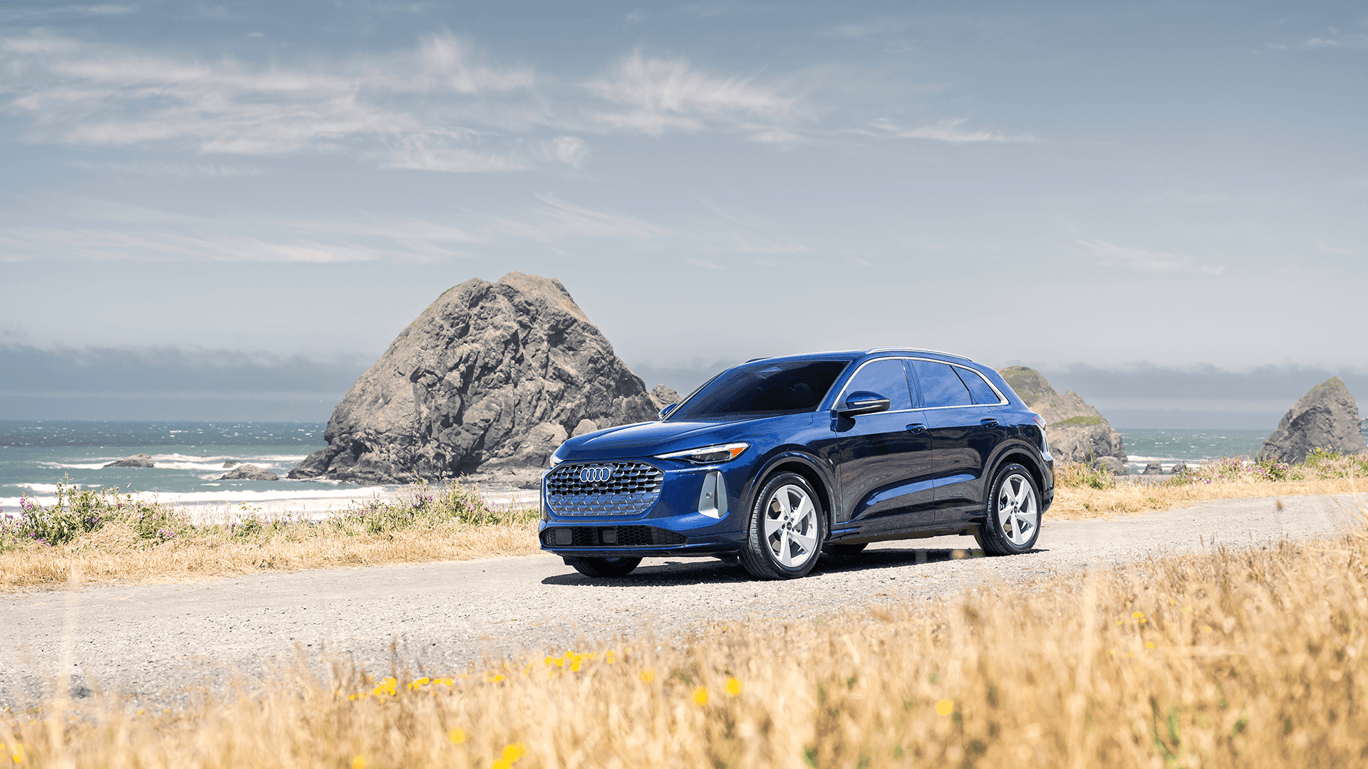 Audi 2025 Audi Q6 e-tron left profile driving.