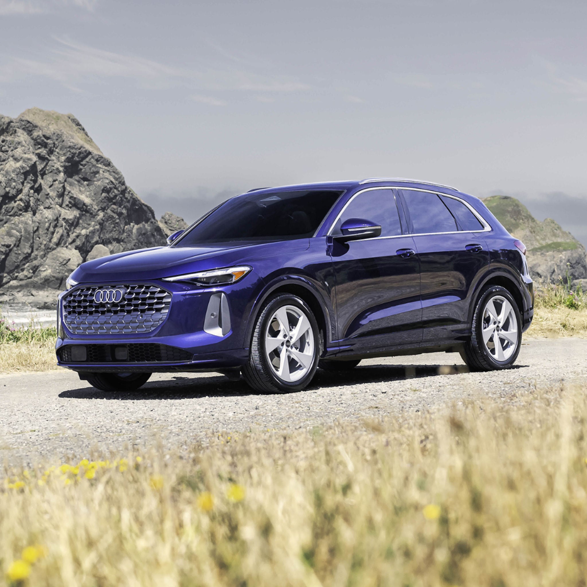 Left side profile view of an Audi Q5 parked.