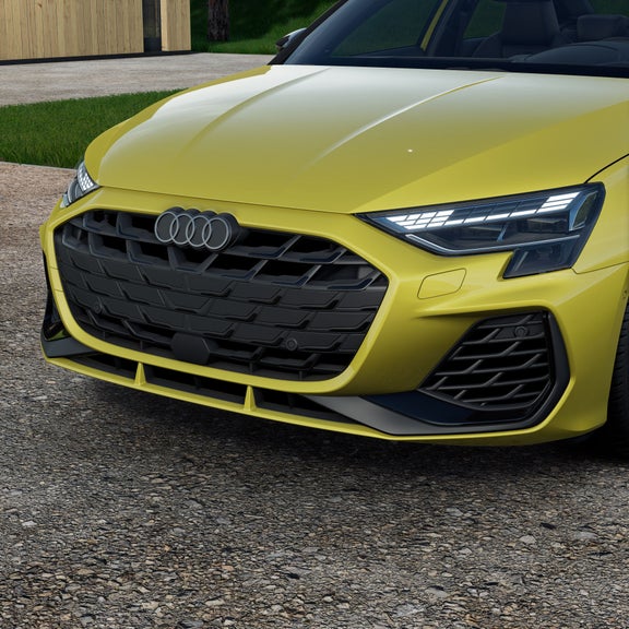 Close up on the front LED headlights on the Audi S3.