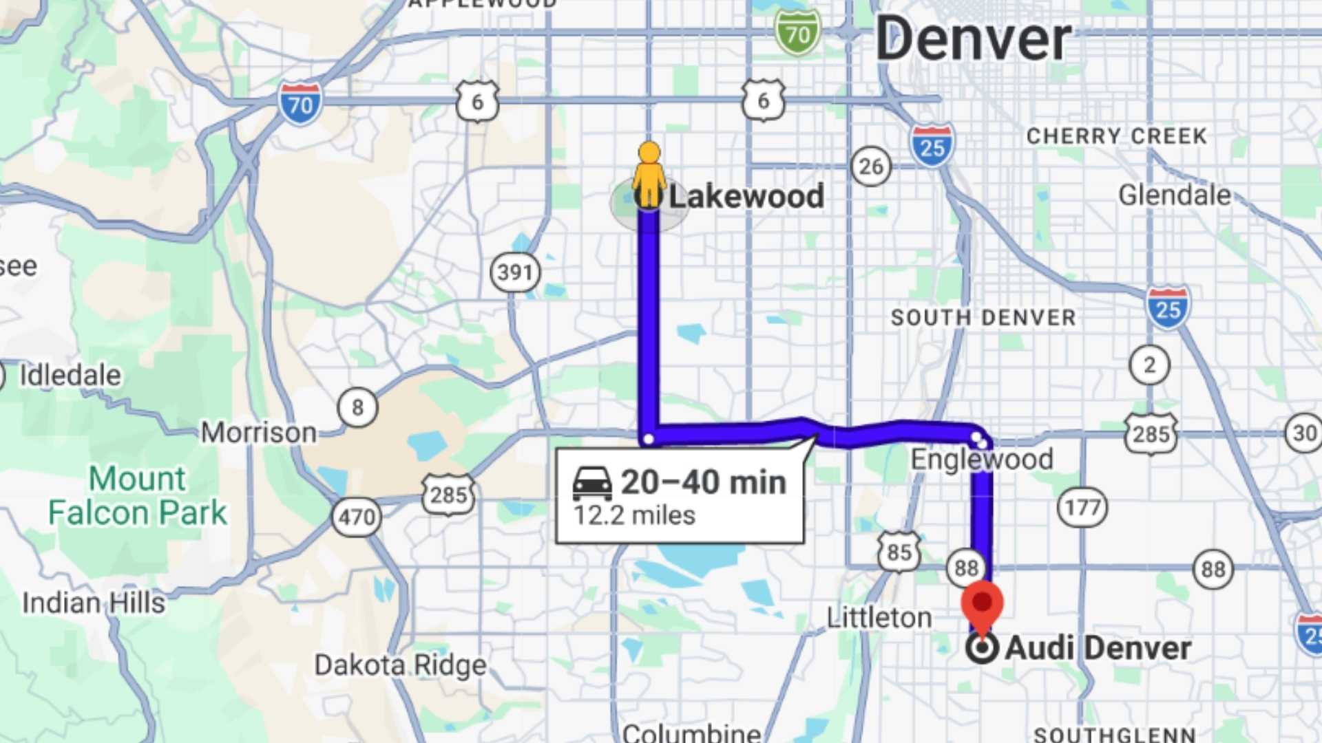 Route 1: Wadsworth Boulevard to C-470 (recommended for central and south Lakewood)