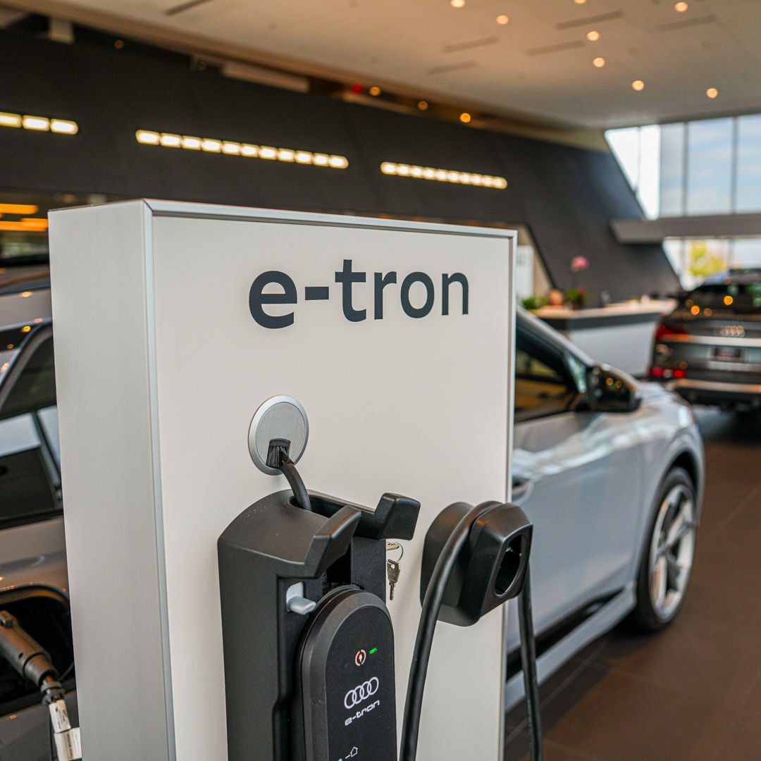 View of Audi e-tron charging station. 