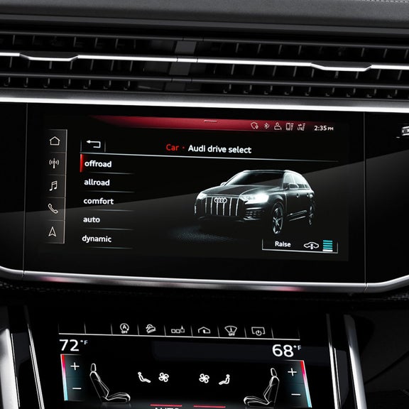 Close up of the Audi drive select interface on the MMI touch display in an Audi Q8.