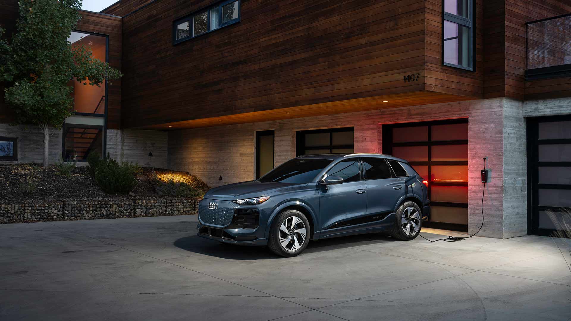 Front profile view of an Audi Q6 e-tron