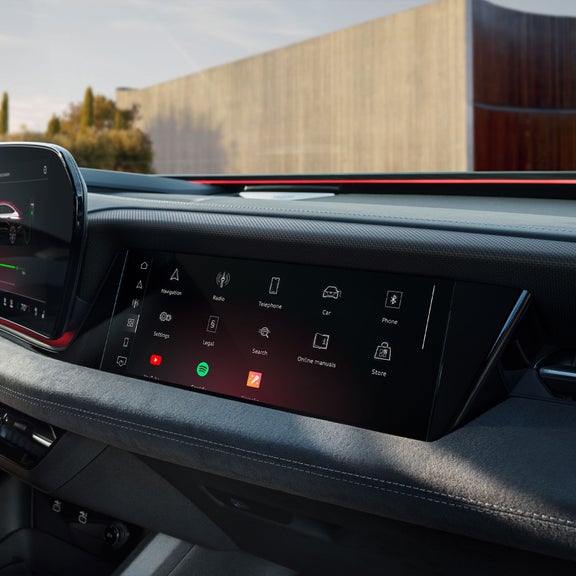 Close-up of the passenger display in the Audi S6 Sportback e-tron.