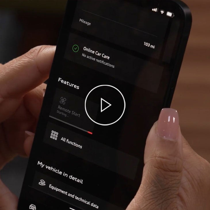 Close up on the myAudi app displaying the Remote start feature.