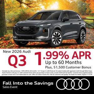 Get a new 2026 Audi A5 with 3.99% APR up to 60 months or $2,500 Customer Bonus