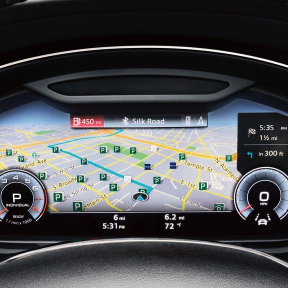 Close-up of the Audi virtual cockpit in the Audi S7. 