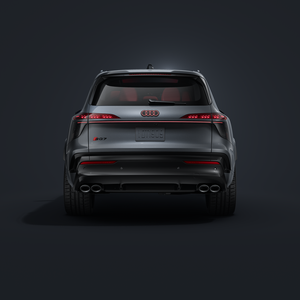 Rear view of the Audi SQ7 SUV against a dark background.