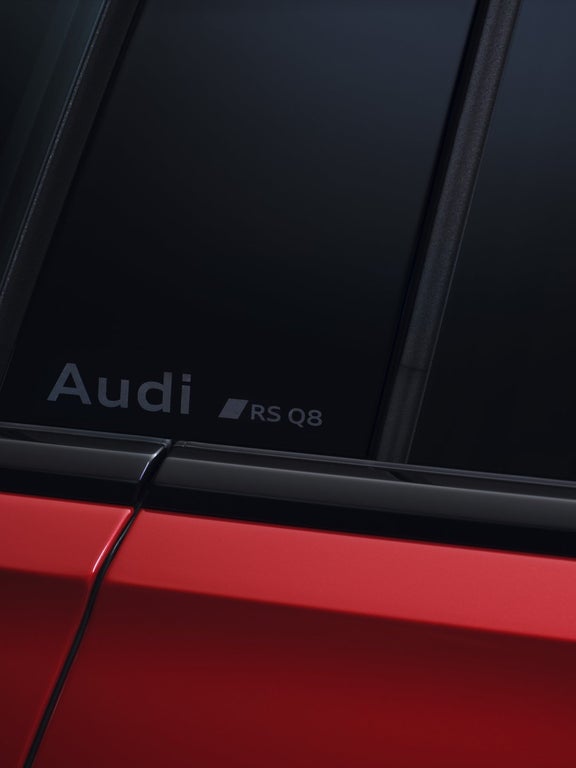 Laser-etched Audi RS Q8 B-pillar badge at Audi Sewickley