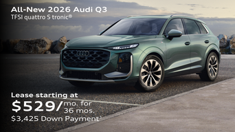 All-New 2026 Audi Q3 TFSI quattro S tronic® Lease starting at $529/mo. for  36 mos. $3,425 Down Payment