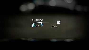 Image of the augmented reality head-up display in the driver’s side line-of-sight.