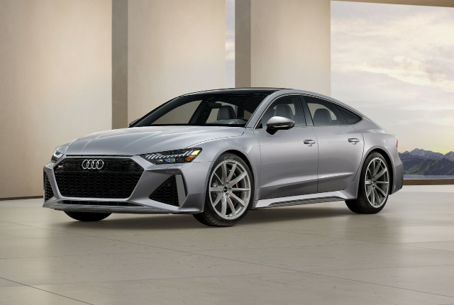 2026 Audi RS 7 displayed in a modern studio setting