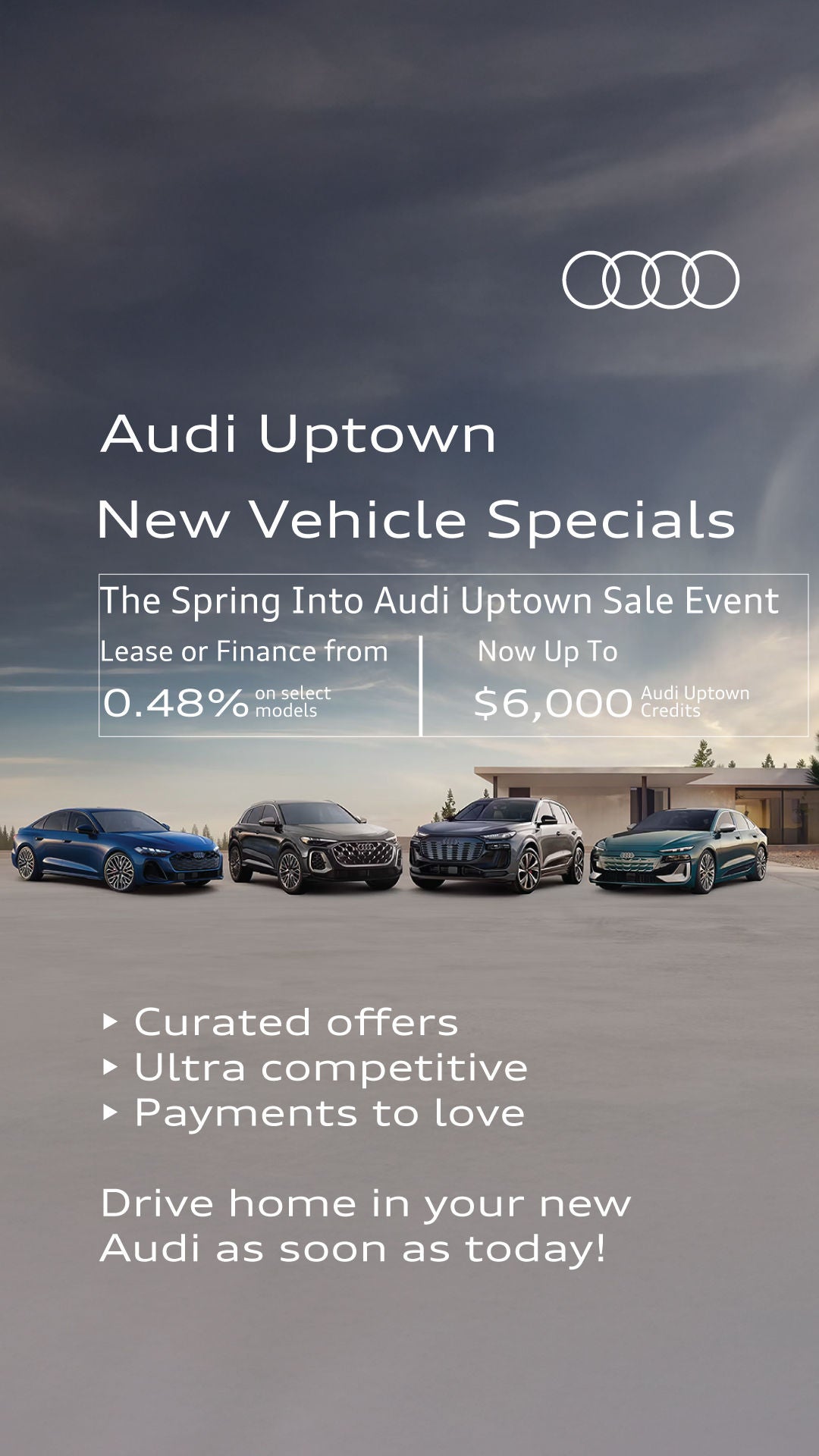 Three quarter view of an Audi A4 parked.