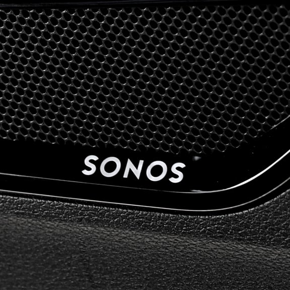 Close-up of the Sonos sound system speakers inside the Audi Q3.