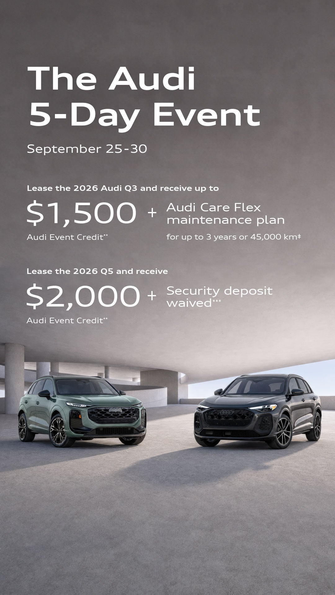 Front profile view of an Audi Q3 and an Audi Q5.