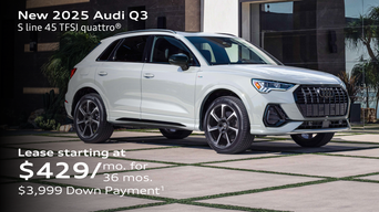 New 2025 Audi Q3 S line 45 TFSI quattro® Premium Lease starting at $429/mo. for 36 mos. $3,999 Down Payment