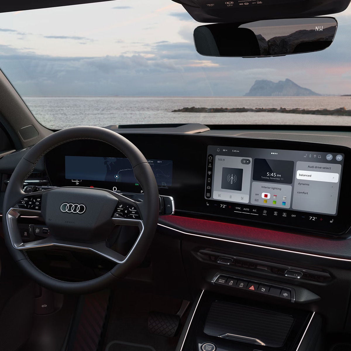 Interior view of the cockpit in the Audi Q3.
