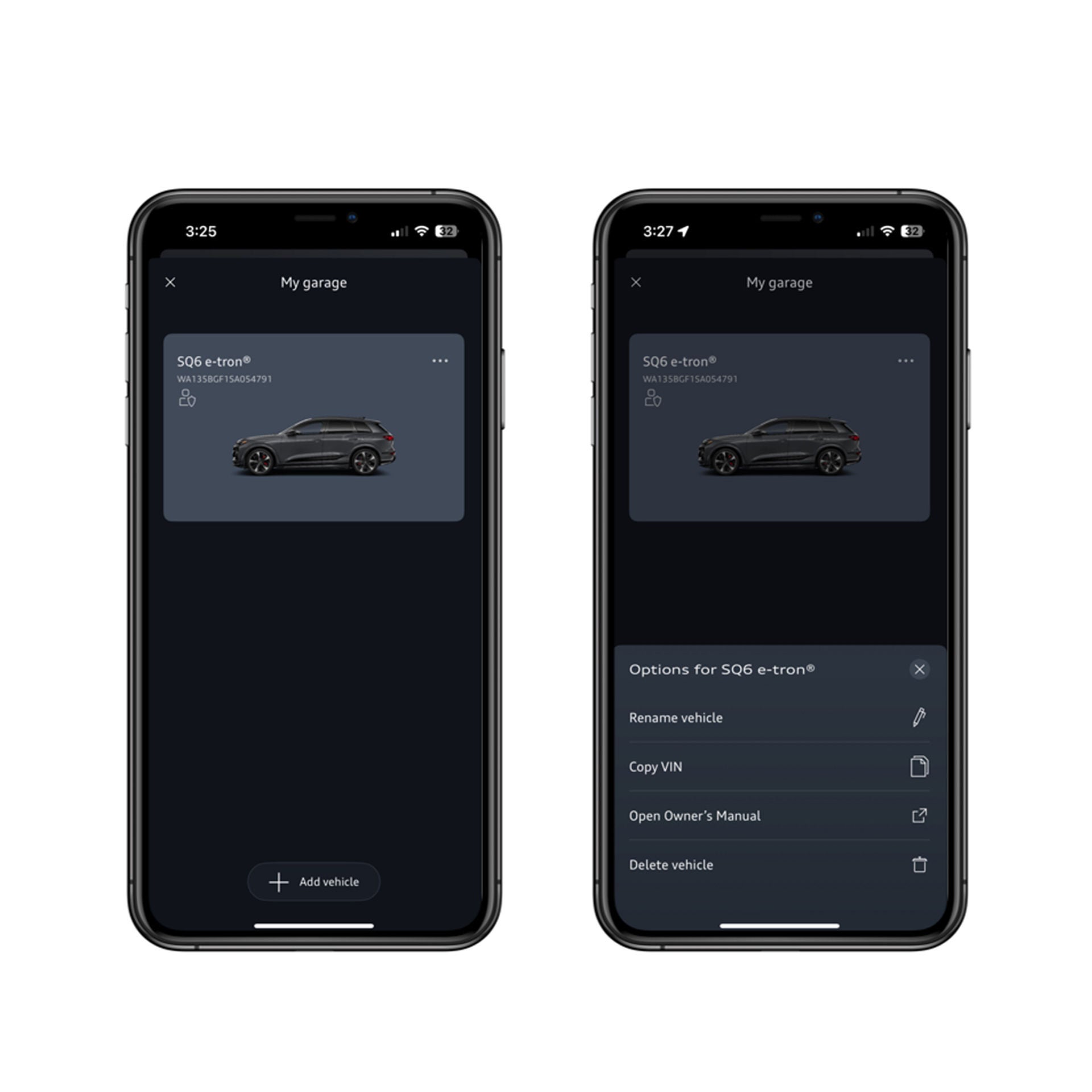 Demonstration on how to remove VINs from your account on the myAudi app.