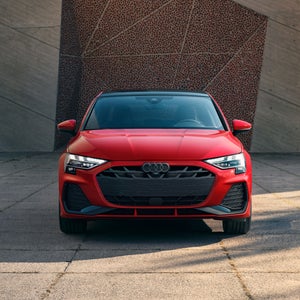 Front view of an Audi parked.