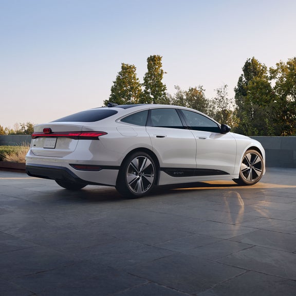 3/4 rear view of the Audi A6 Sportback e-tron.
