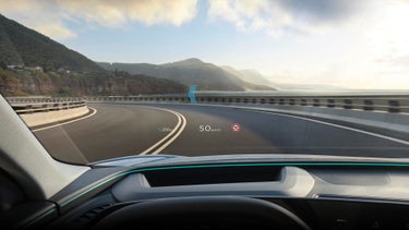 Image of the augmented reality head-up display in the driver’s side line-of-sight.