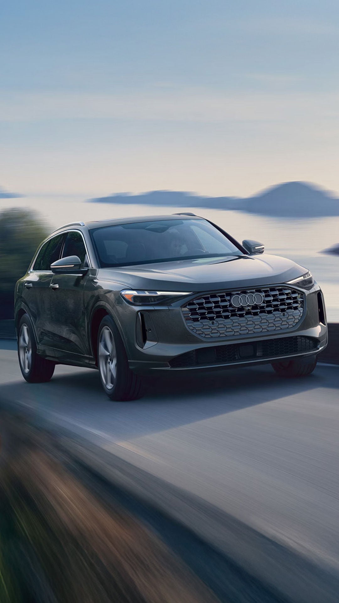 3/4 front view of the Audi Q5 in motion.