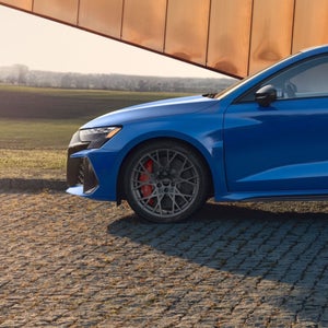 Close up view of the front wheel on the Audi RS 3.