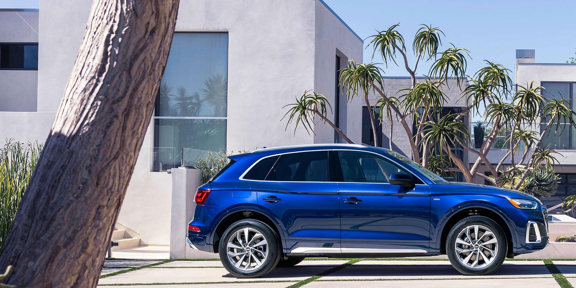 Side view of Q5 SUVs parked  