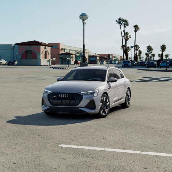 Three-quarter front profile of the Audi e-tron. 
