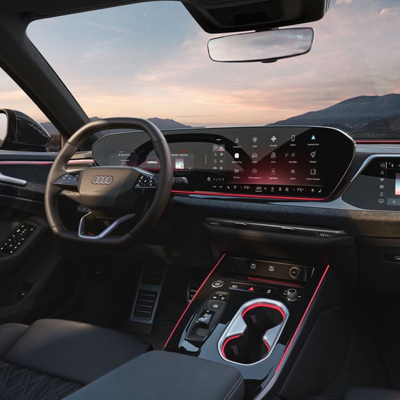 Close-up of the Audi wraparound display in the Audi A6 Sedan. 