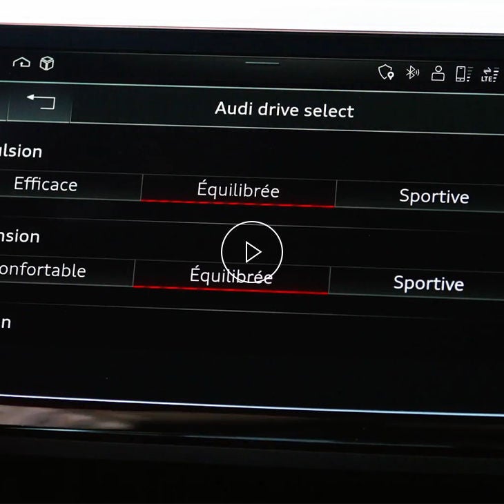 Gros plan du système MMI Audi affichant l’interface Drive Select. 