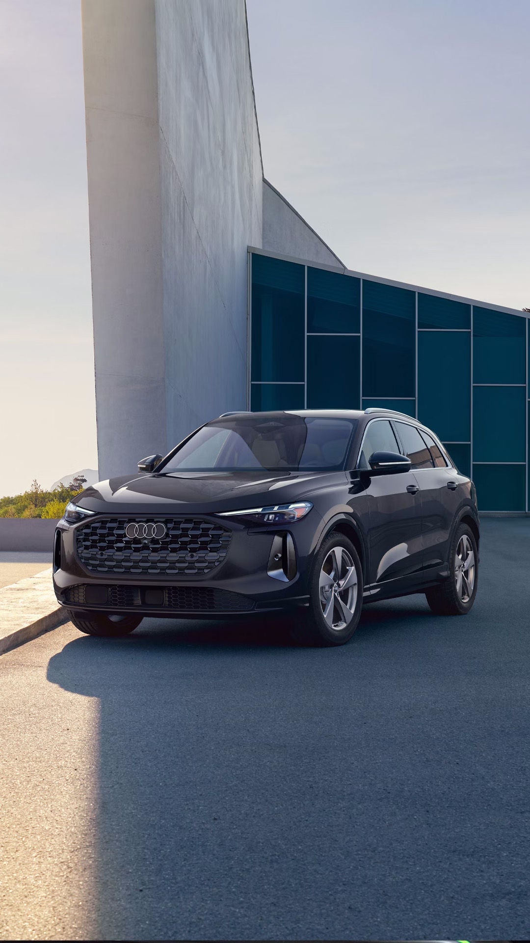 Configurations for 2025 Audi Q5 trim levels parked on a pier