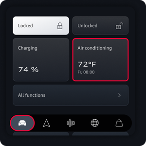 The vehicle tab is highlighted in the bottom left and the Air conditioning information is highlighted center right.