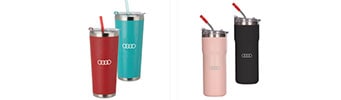 Profile view of Audi drinkware. 