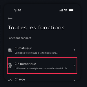 L’image montre le bouton Clé numérique au-dessus du bouton Carte-clé de l’application. 