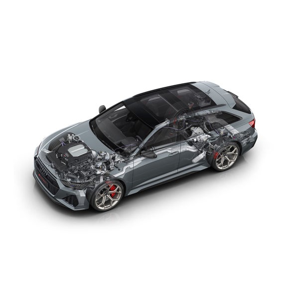 See through image of the Audi RS 6 Avant performance showcasing components.