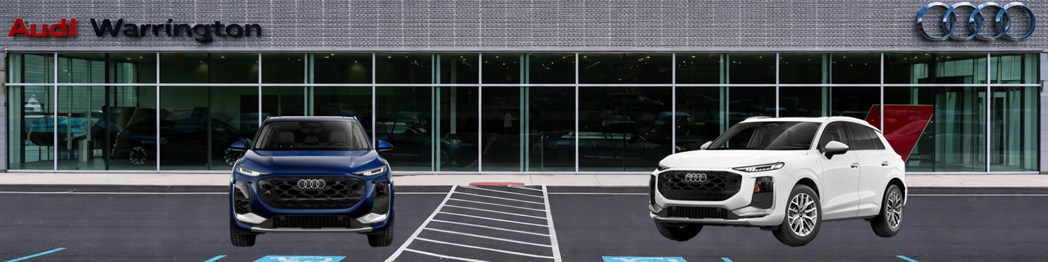 Two 2026 Audi Q3 SUVs at Audi Warrington in Warrington, PA.