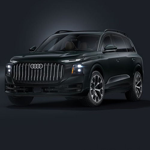 Front view of the 2027 Audi Q9 with a dark black background