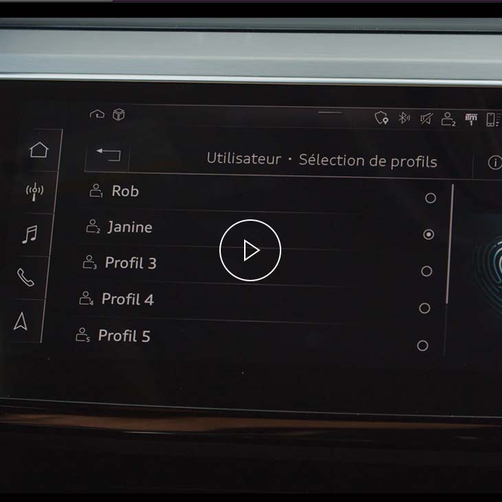 Gros plan de la fenêtre de sélection de profil grâce au pavé tactile&nbsp;MMI touch.