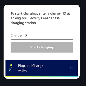 The Start charging page is shown with the Plug and Charge section being highlighted centre of the image.