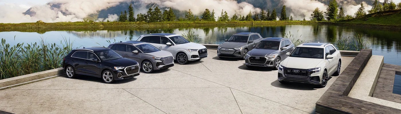 Lineup of Audi SUVs parked