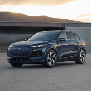 Certified Pre-Owned 2025 A5 and Q6 models lined up next to each other over a black background