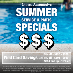 Wildcard Service Special: (max discount $125.00) $150 - $500 - 5% off $501 - $850 - 8% off $851 and up - 10% off 