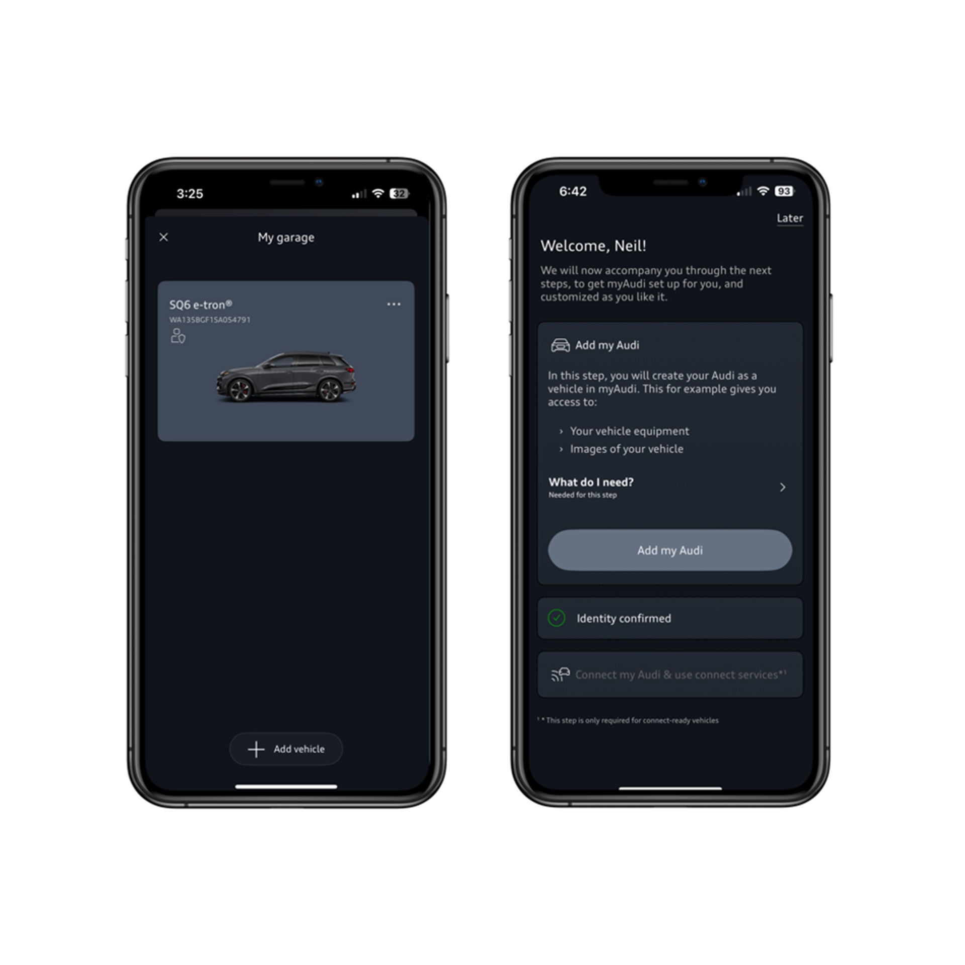 Demonstration on how to add a VIN in the myAudi app.