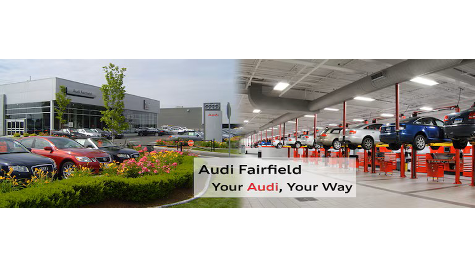 Audi sales specialist walking with a customer through the showroom. The sales specialist is handing the customer a key fob for an Audi vehicle.