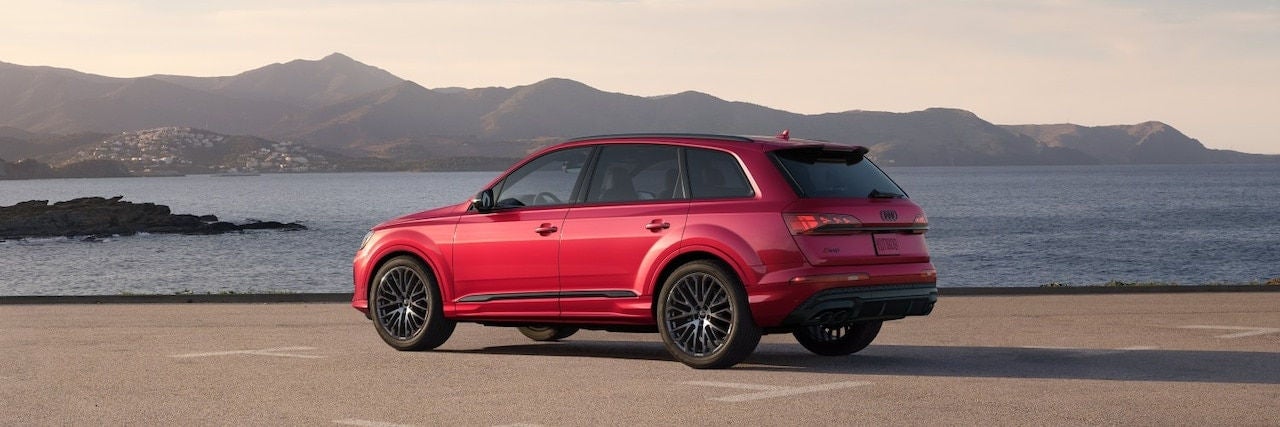 Back of 2025 Audi SQ7 in coastal mountain setting