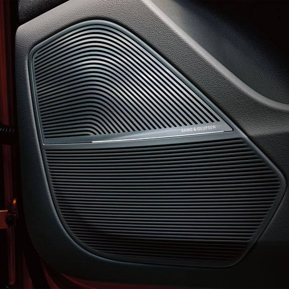 Close-up of the Bang & Olufsen speakers in the Audi RS Q8.