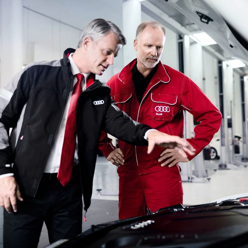 image of an Audi service advisor and a technician
