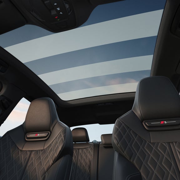 Interior view of the Panoramic glass roof in the Audi A6 Sedan. 
